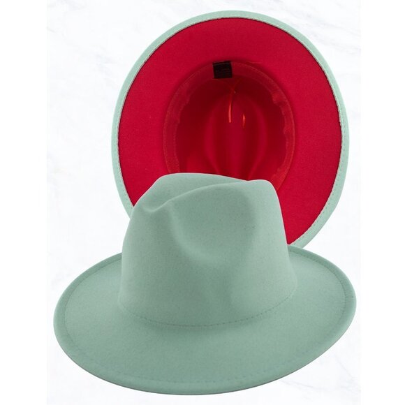 DOUBLE SIDED COLOR FEDORA JAZZ HAT MINT/RED - Picture 1 of 2